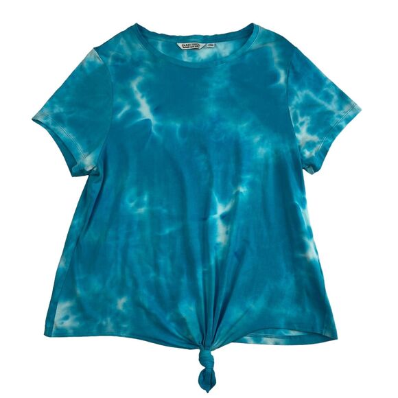 Earth Yoga Tops - Earth Yoga Womens XL TShirt Blue White Tie Dye Front Knot Short Sleeve Top